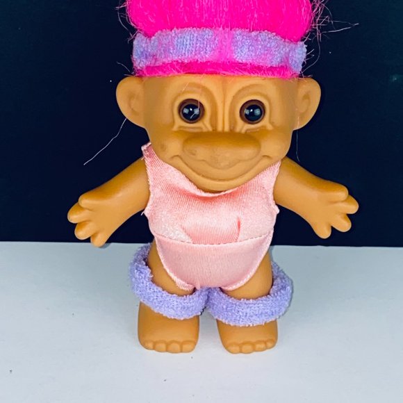 Russ Troll Doll Pink Hair Leotard Purple Sweat Bands Exercise Aerobics Gym Toy - Picture 2 of 5